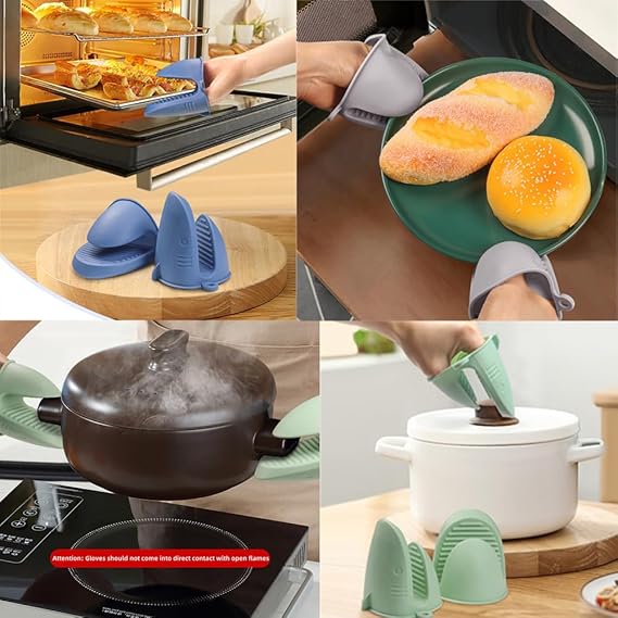 Oven MittsOoaMini Oven Gloves Silicone Heat Resistant Cooking Pinch Mitts Potholder for Air Fryer Kitchen Cooking  Baking (Grey)