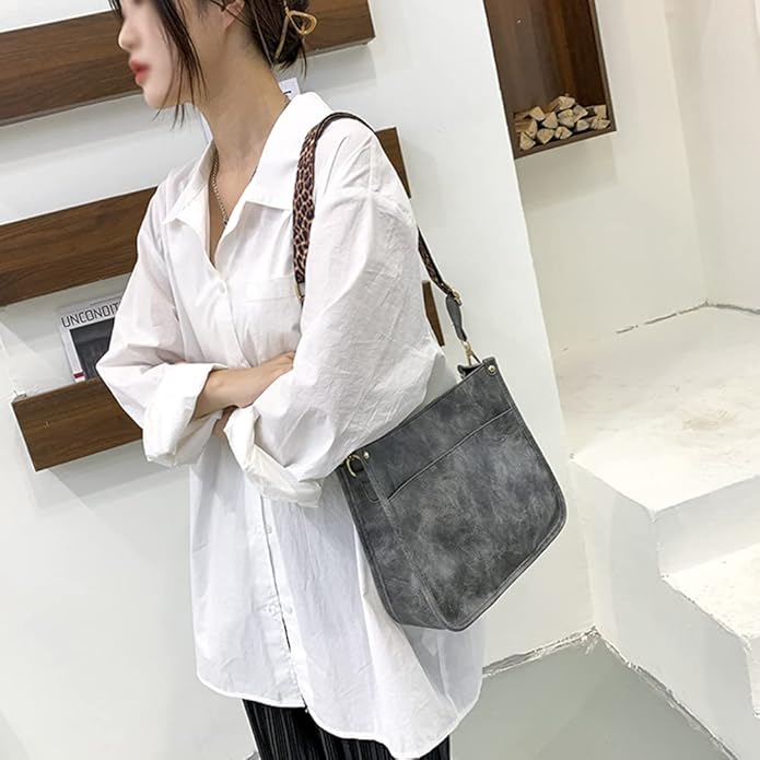 Downupdown Crossbody Bags for Women Designer Satchel Handbags Leather Purse Shoulder Bag with Leopard Print Shoulder Strap