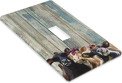 Rustic Board Farmhouse Cows 1 Gang Toggle Light Switch Plate Decorative Wall Plate Cover Decorative Wallplate Electrical Faceplate for Farm House Room Decor (Plastic)