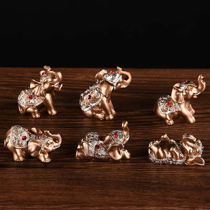 Brass Statu BRABUD Resin Small 6 Elephants Statues, Tabletop Decor, Gold Lucky Elephant Figurine, Home Office Shelf Decor Ornaments, Animal Lover Collectible Gift