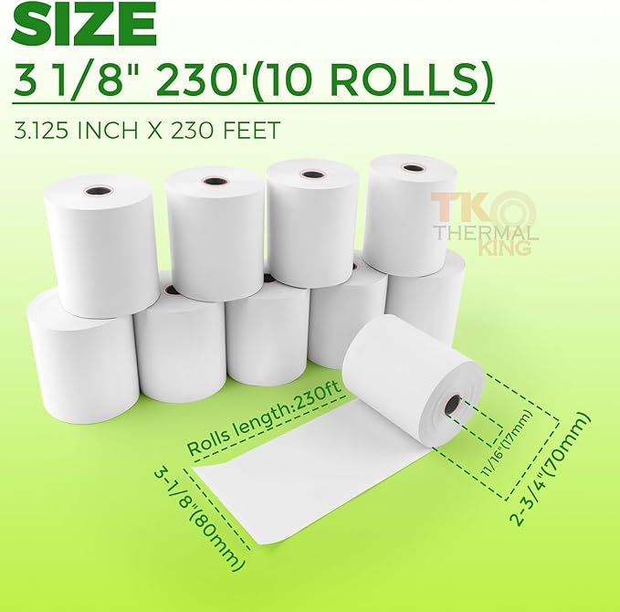 (10 Rolls) 3 18" x 230' Thermal Paper, Premium Quality POS Receipt Paper for Retail Business Cash Register, Fits Most Credit Card Terminal Point Of Sale