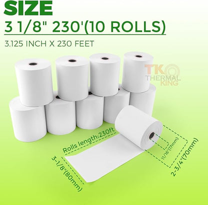 (10 Rolls) 3 18" x 230' Thermal Paper, Premium Quality POS Receipt Paper for Retail Business Cash Register, Fits Most Credit Card Terminal Point Of Sale