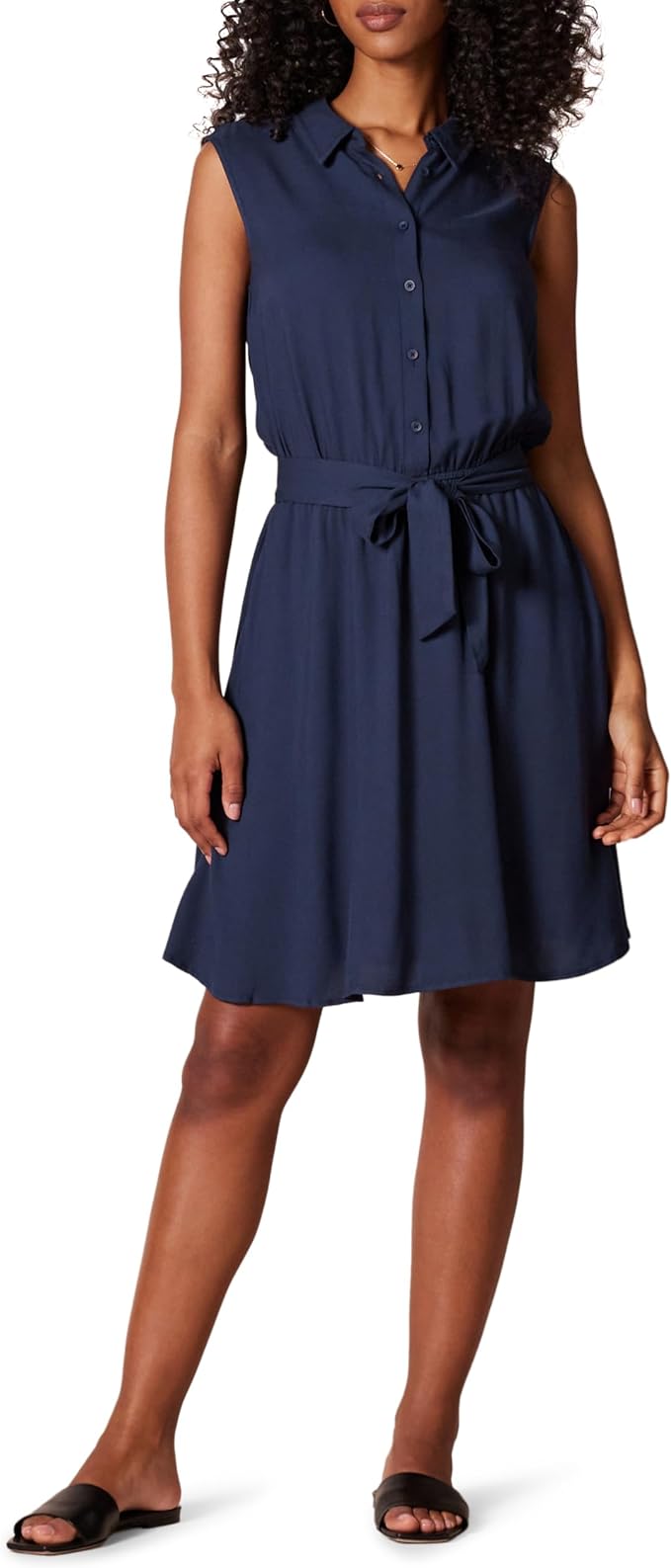 Essentials Women's Sleeveless Relaxed-Fit Woven Shirt Dress