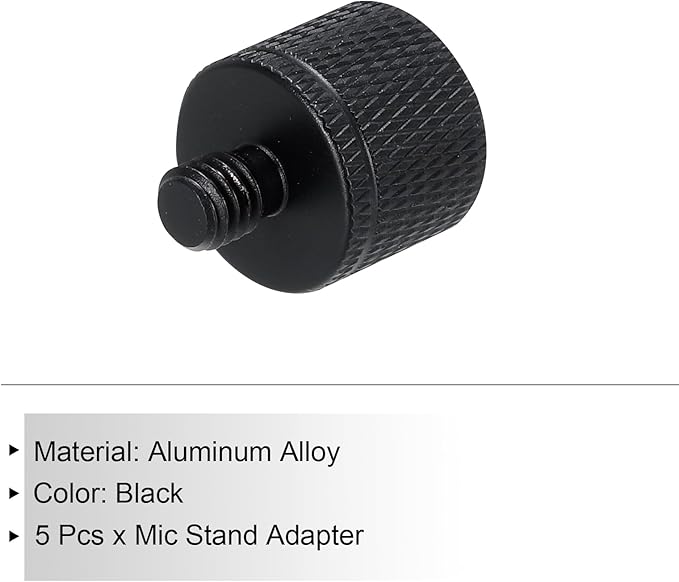 MECCANIXITY 5Pcs Mic Stand Adapter 14 Female to M6 Male Thread Screw Adapter Aluminum Alloy for Microphone Tripod Stand Mount, Black