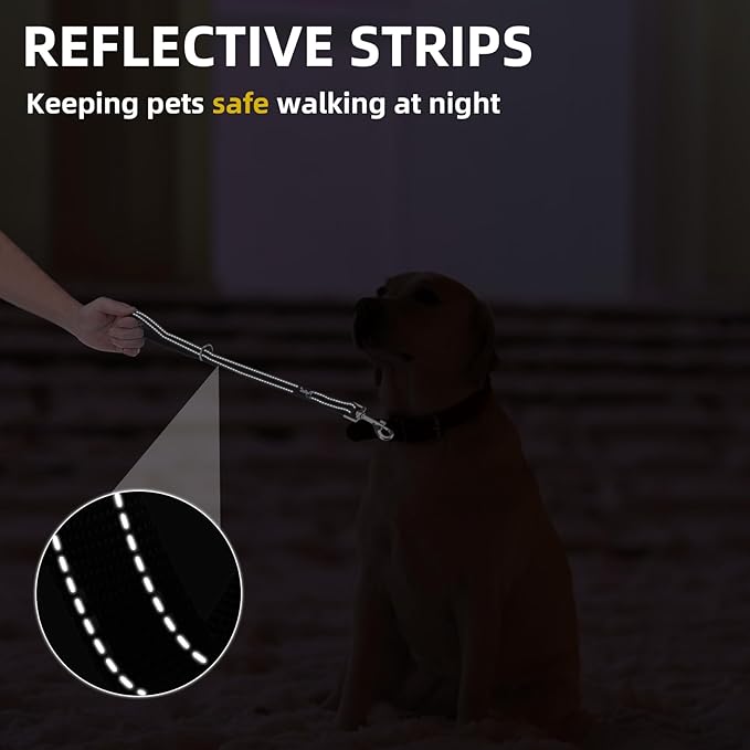 PUPTECK Reflective Short Dog Leash with Comfortable Padded Handle Durable Nylon Dog Lead for Small Medium and Large Dogs Cats Walking Running Training Outside, Black