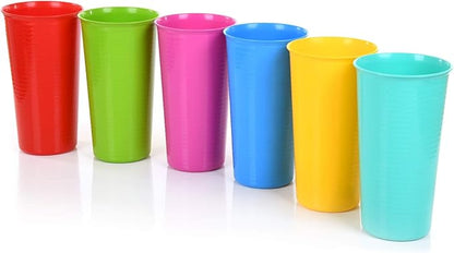 Mintra Home Reusable Plastic Cups 28 Ounce - 6pk (Assorted) for Party, Kids, Kitchen, Drinks, Lemonade, Juice, Soda, BPA Free, Dishwasher Safe, Poolside, Shatterproof, Heavy Duty, (7.125inH x 3.75inW)