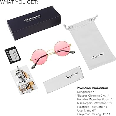 Gleyemor Polarized Round Sunglasses for Men Women Hippie Small Circle Glasses Red Yellow Lenses