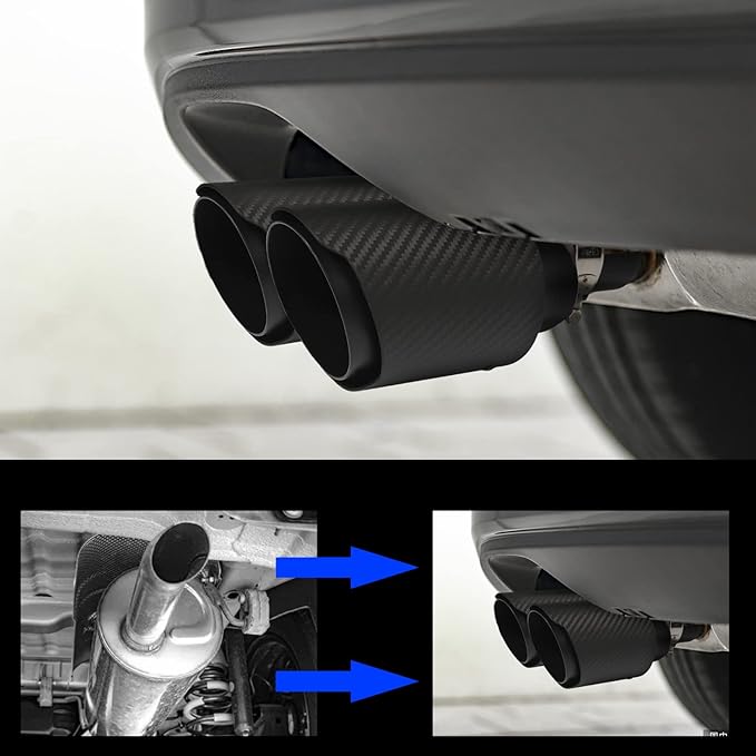 Vechkom 2.5 "Inlet to 3.5" Outlet Exhaust Tip Black Dual Y Carbon Car Rear Tip 9.8" Length Universal for Vehicles with 2.5" O.D. (Matt All Black)