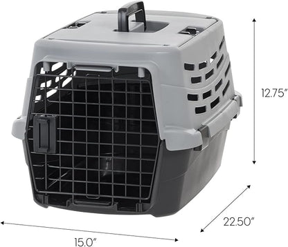 IRIS USA 23" Cat Carrier, Small Pet Carrier Hard, Dog Kennel with 2-Door Front and Top Access, Dog Carrier, up to 18 pounds, BlackGray