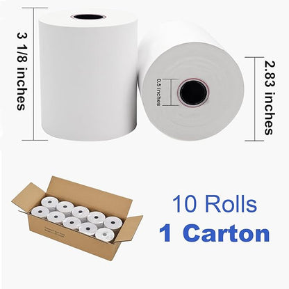 Thermal Paper 3 1/8 x 230ft Pos Receipt Paper, 10 Rolls Cash Register Roll TM-T88 T-20 T-90 SRP-350 370