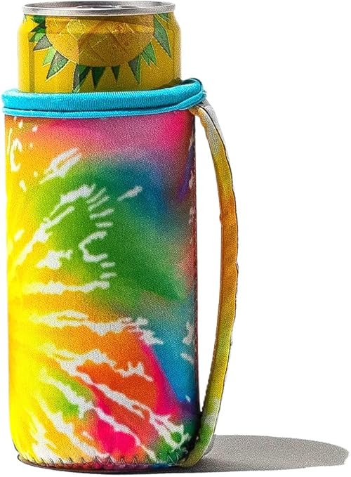 GoCuff Slim Can Cuff Covers For Beer Reusable Insulator With Easy Grip Handle Neoprene Can Coozie With Insulated Sleeves For Skinny Cans Soda, and Other 12 oz Slim Can Beverages (Sunflower Tie Dye)