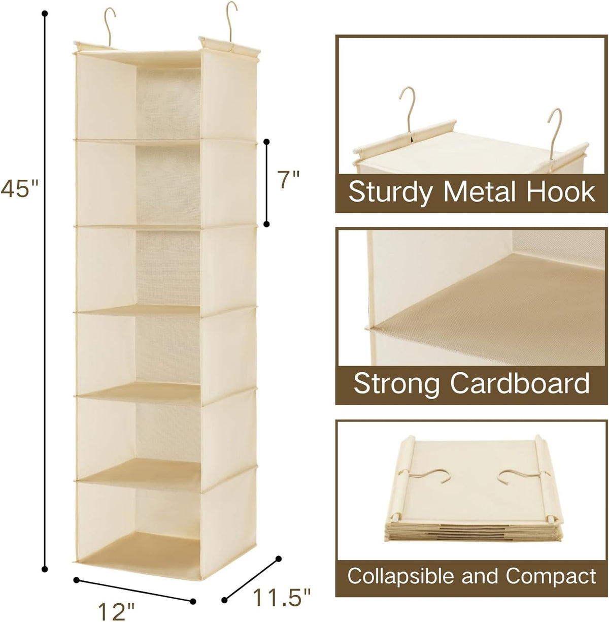 MAX Houser 6-Tier Hanging Closet Organizer with 2 Hooks