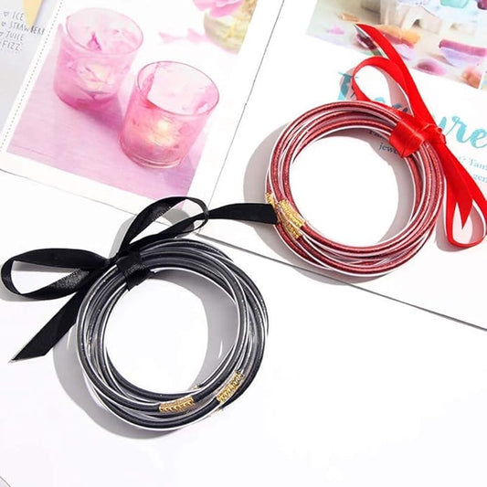 MJartoria Bundle Glitter Jelly Bangles Bracelets Set Glitter Filled Jelly Silicone Bracelets for Women Girls (Red)