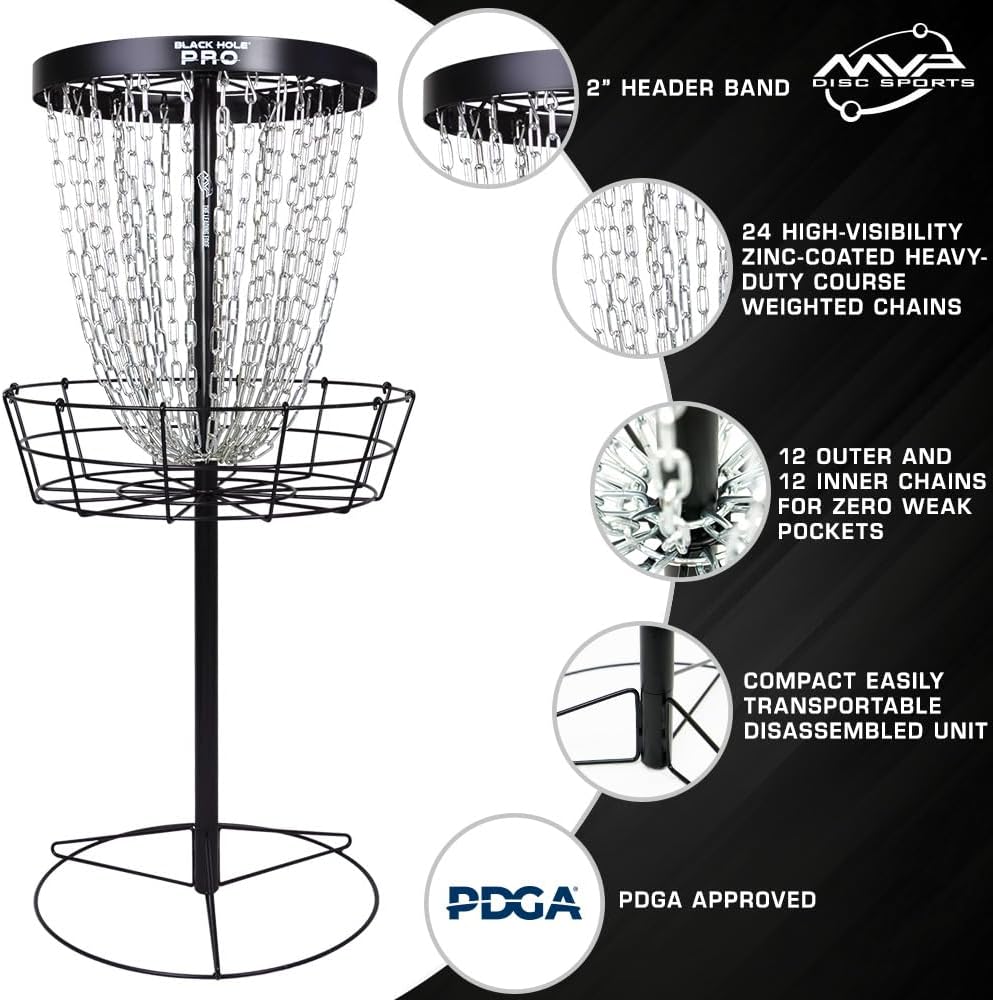 MVP Disc Sports Black Hole Pro 24-Chain Portable Disc Golf Basket Target (Stakes Not Included)