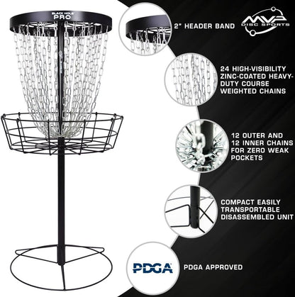 MVP Disc Sports Black Hole Pro 24-Chain Portable Disc Golf Basket Target (Stakes Not Included)
