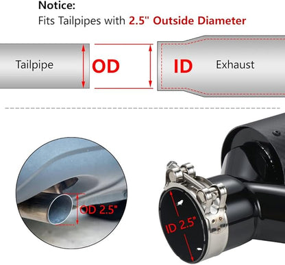 A-KARCK Carbon Fiber Exhaust Tip 2.5" Inlet to Dual 3.5" Outlet, High Temperature Resistance 9.8" Long Stainless Steel Tailpipe tip, Set of 2
