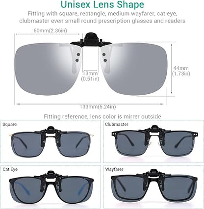 Polarized Unisex Clip on Flip up Sunglasses over Prescription and Reading Glasses Frames