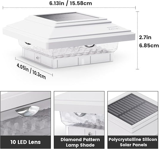 SIEDiNLAR 5.5x5.5 inch Solar Post Lights 50 Lumens 2 Modes, Post Caps Light Outdoor Waterproof for 5.5x5.5 Vinyl Wooden Posts, Deck Fence Garden Patio Decor, Warm/White Lighting (White,1 Pack)