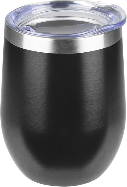 StarSpeed 12oz Insulated Wine Tumbler with Lid,Black 18/8 Stainless Steel Travel Tumbler,Double Wall Coffee Cup,BPA Free Wine Glass,Coffee Mug for Cold & Hot Drinks