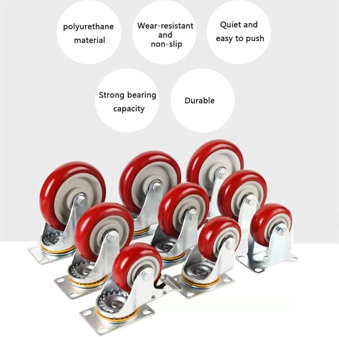 DINNER 4 5 6 8 inch Polyurethane Silent casters, Swivel Brake casters, Scaffolding Wheels, Flatbed carts, Heavy Duty casters (Color : Brake Wheel, Size : 8 inch)