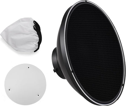 Andoer 30cm11.8in Standard Reflector Beauty Dish Bowens Mount with White Diffuser Reflector Honeycomb Grid for Studio Portrait Photography Strobe Flash Light