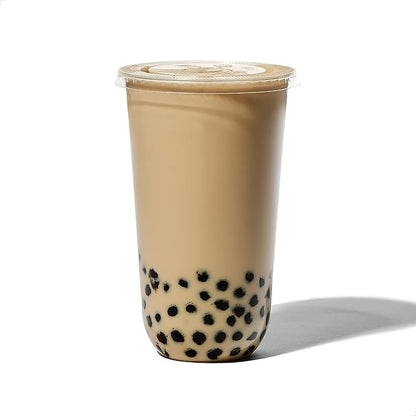 TOSSWARE NATURAL Flat Lid With Straw Slot Set of 50 - Plant Based 96mm Lids for Cold Cups - Plastic Alternative Straw Lids - Clear Flat Lids - Fits 10, 12, 16, 20  24oz Cups