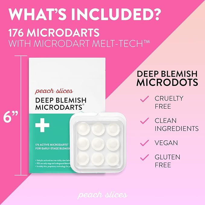 Peach Slices | Deep Blemish Microdarts | Acne Patch | Early Stage & Deep Pimples | Fast-Acting | Salicylic Acid | Tea Tree Oil | Niacinamide | Cica | Hyaluronic Acid | Spot Treatment | 9 Patches