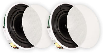 Theater Solutions TSQ670 In Ceiling 70 Volt 6.5" Speakers Quick Install Pair , White