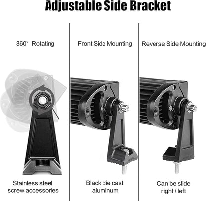 LED Light Bar Side Mounting Bracket Base Mounting Universal Bracket 2PCS Rubber Pad Brackets kit for Mounting Straight or Curved LED Light Bar from 7 inch up to 52 inch (Pack of 2)