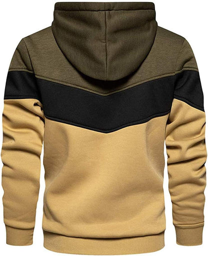 Mens Hoodies Pullover Color Block Fleece Long Sleeve Sweatshirt Tops with Pocket