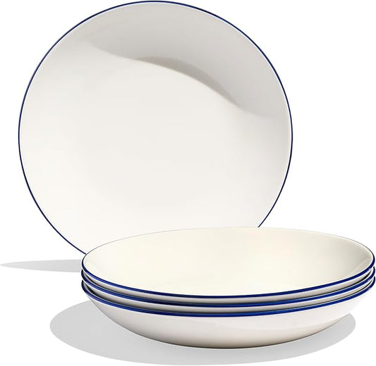 Made In Cookware - Set of 4 - Entree Bowls - White With Navy Rim - Porcelain - Crafted in England