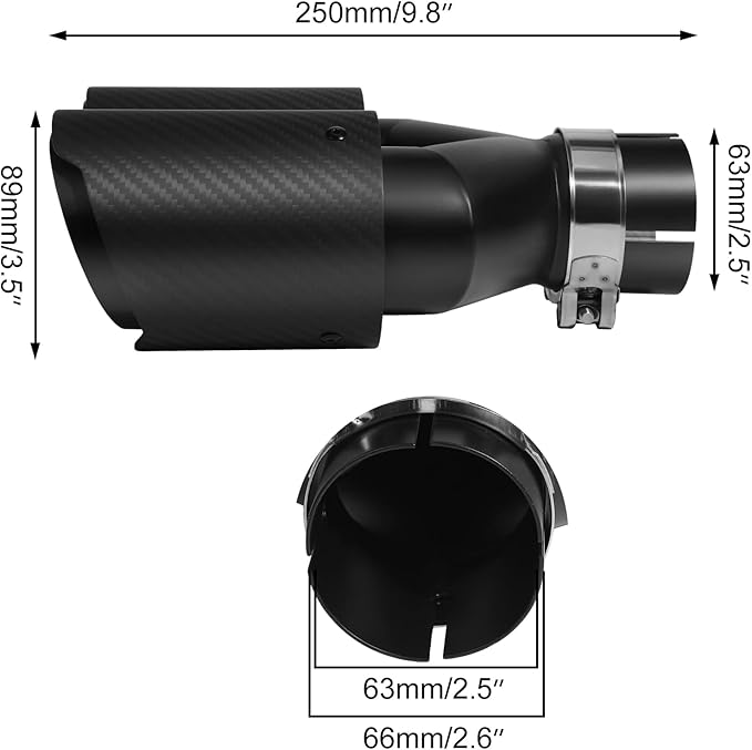 Vechkom 2.5 "Inlet to 3.5" Outlet Exhaust Tip Black Dual Y Carbon Car Rear Tip 9.8" Length Universal for Vehicles with 2.5" O.D. (Matt All Black)