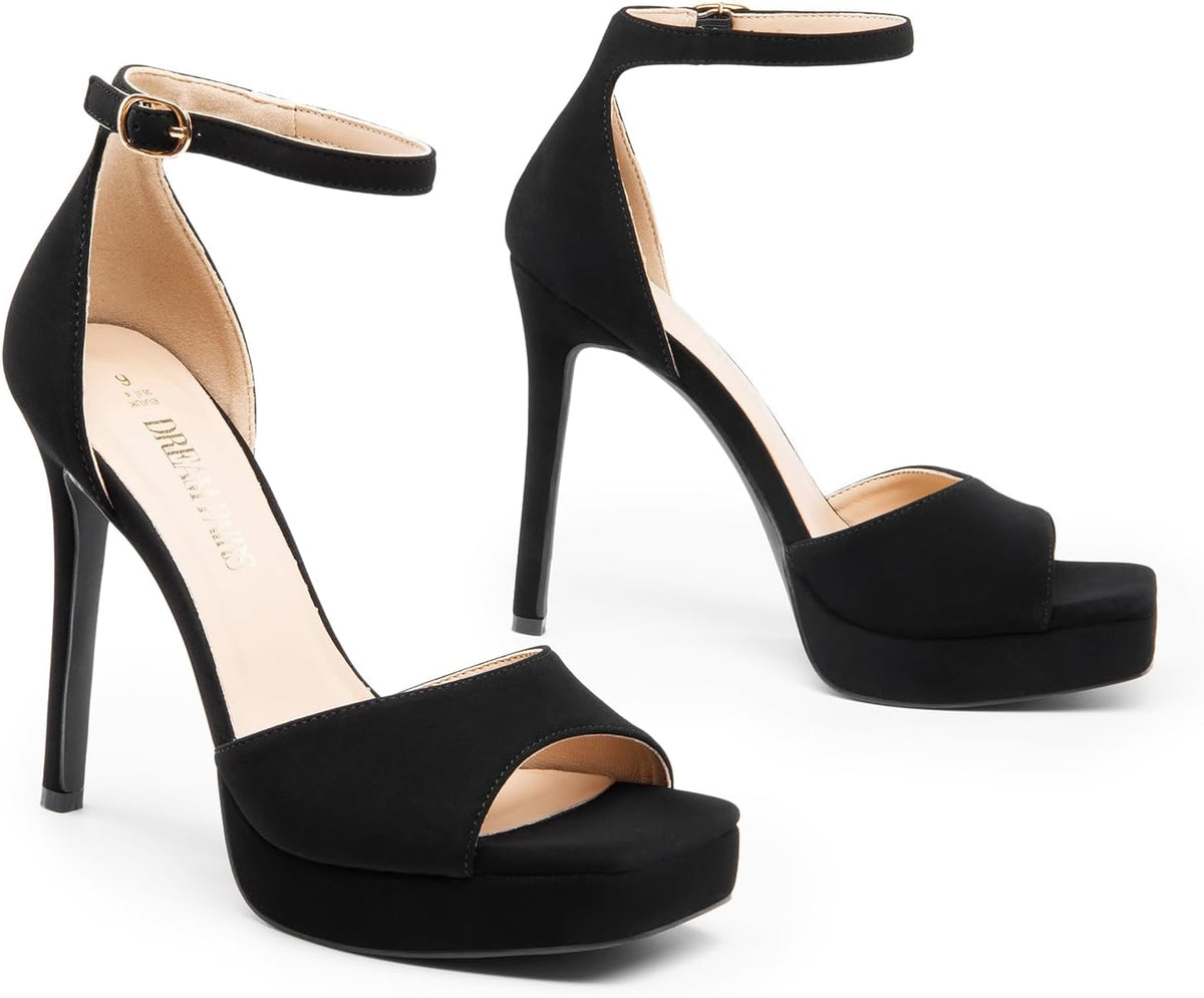 DREAM PAIRS Women's Stiletto High Heels Platform Ankle Strap Square Open Toe Dress Sexy Sandals.