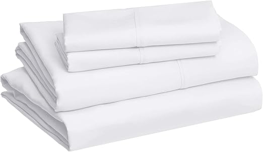 Basics - 4 Piece Microfiber Lightweight Wrinkle-free Bed Sheet Set, Super Soft Easy Care, 14'' Deep Pockets, Queen, Bright White, Solid