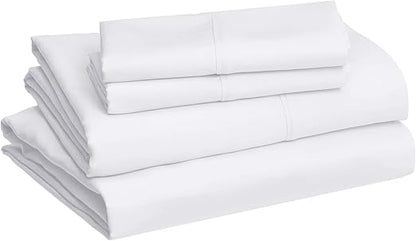 Basics - 4 Piece Microfiber Lightweight Wrinkle-free Bed Sheet Set, Super Soft Easy Care, 14'' Deep Pockets, Queen, Bright White, Solid