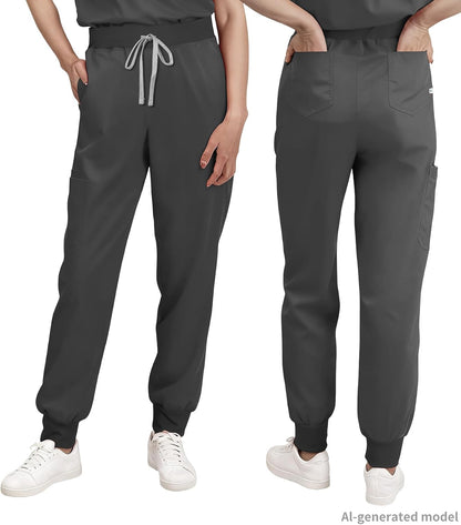 Medical Scrub Pants for Women, Jogger Pants with 6 Pockets, Soft Womens Scrubs Pant Drawstring Mid-Rise Cargo Pants