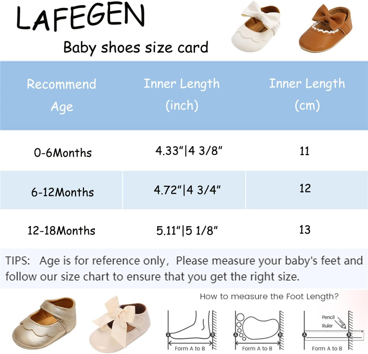 LAFEGEN Baby Girls' Mary Jane Flats with Bow, Non-Slip Soft Sole