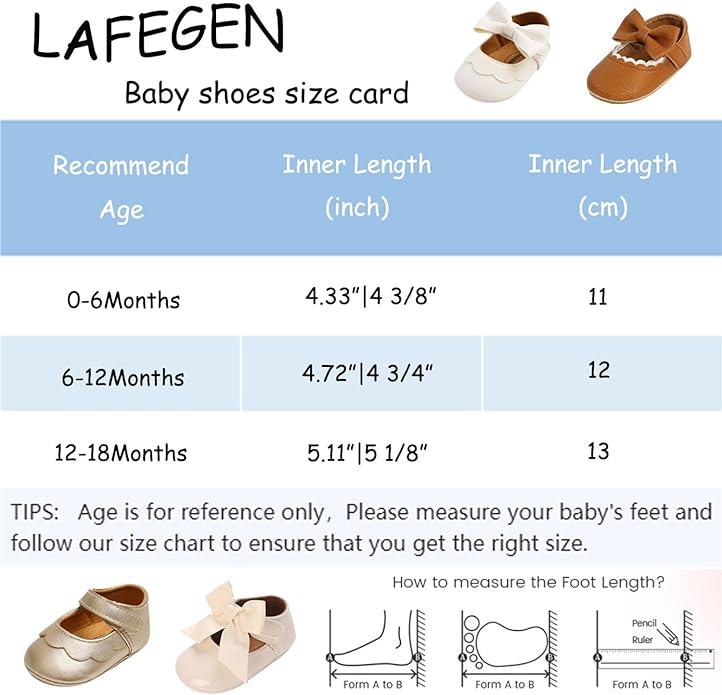 LAFEGEN Baby Girls Mary Jane Flats with Bownot Non Slip Soft Sole PU Leather Newborn Infant Toddler First Walker Cirb Dress Shoes