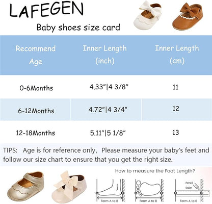 LAFEGEN Baby Girls Mary Jane Flats with Bownot Non Slip Soft Sole PU Leather Newborn Infant Toddler First Walker Cirb Dress Shoes