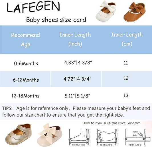 LAFEGEN Baby Girls Mary Jane Flats with Bownot Non Slip Soft Sole PU Leather Newborn Infant Toddler First Walker Cirb Dress Shoes