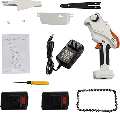 Mini Cordless Chainsaw with Dual Batteries, Efficient Heat Dissipation, and Premium Materials - Handheld Electric Saw for Wood Cutting and Tree Trimming, 8-Inch Chain and 10ms Speed