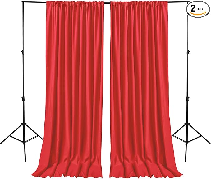 Hiasan Red Backdrop Curtains for Parties, Polyester Photography Backdrop Drapes for Family Gatherings, Wedding Decorations, 5ftx10ft, Set of 2 Panels