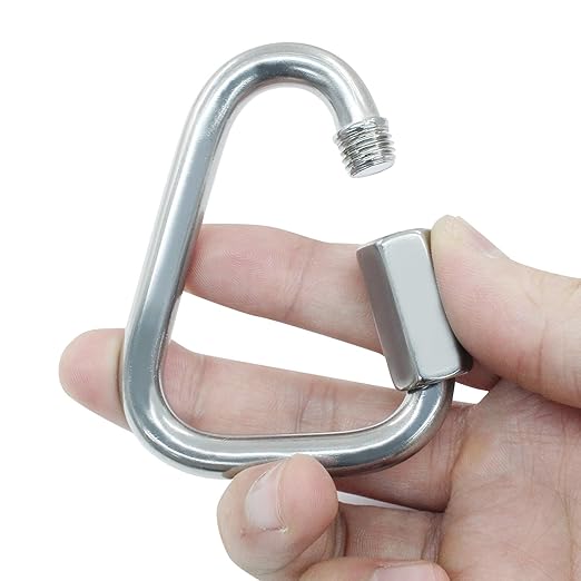2 Pack M8 Heavy Duty Triangle Quick Links, 2.9" Stainless Steel Carabiners with Triangular Locking Hooks, Quick Connects for Camping  Outdoor Gear