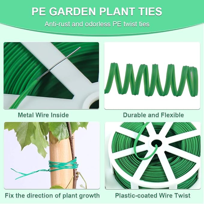 Shintop 328 Feet Garden Plant Twist Tie with Cutter for Gardening, Home, Office (Green)