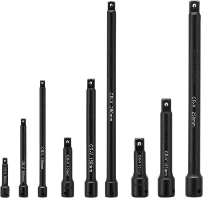 Mayouko 1/4",3/8",1/2" Drive Extension Bar Set, CR-V, 9 Pieces Socket Extension Bars for Narrow and Deep Areas