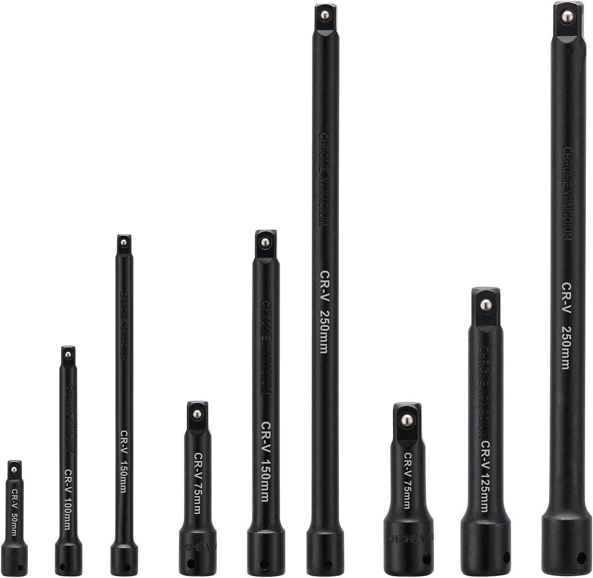 1/4",3/8",1/2" Drive Extension Bar Set, CR-V, 9 Pieces Socket Extension Bars for Narrow and Deep Areas
