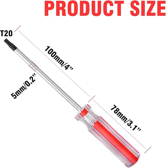 T20 Torx Screwdriver - Magnetic Tip Torx Security Screwdriver, Torx Screwdriver for Computer Repairing, Home Appliances (T20 x 100mm)