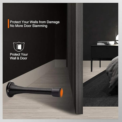 1Pack Spring Door Stopper Black- 3-1/4" Flexible Spring Door Stops with Black Rubber Bumper Tips