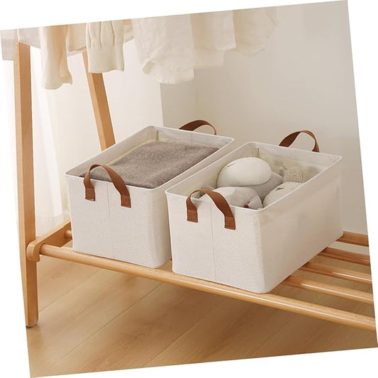 Cotton Linen Foldable Storage Basket with Handle Capacity Organizer for Clothes and Home Sundries Storage Bin for Bedroom and Closet