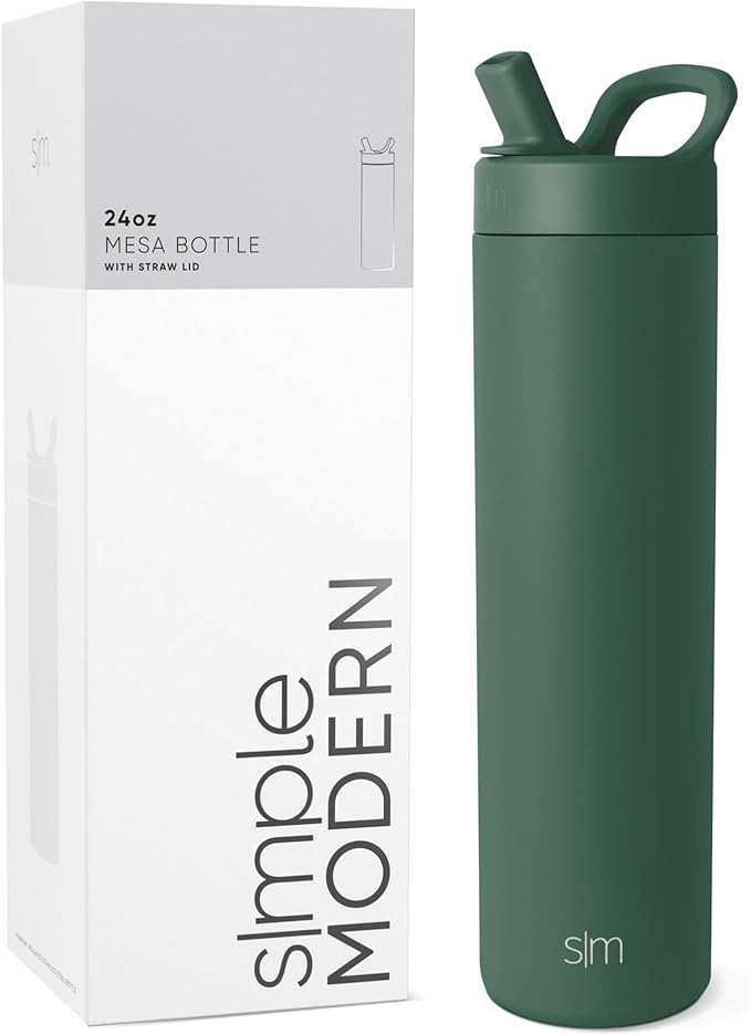 Simple Modern Water Bottle with Straw lid  Insulated Stainless Steel Thermos  Reusable Travel Water Bottles for Gym  Sports  Leak Proof  BPA Free  Mesa Collection  24oz, Forest